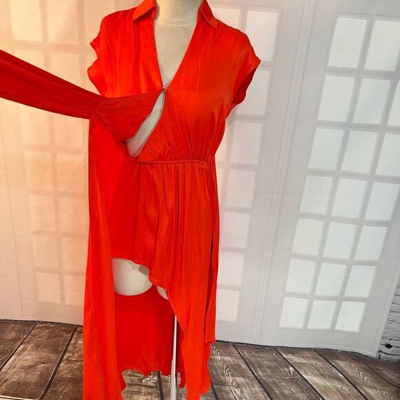 Anthropologie Maeve Red Open-Back Viscose Tie Waist Wrap Midi Dress XS - Picture 9 of 13